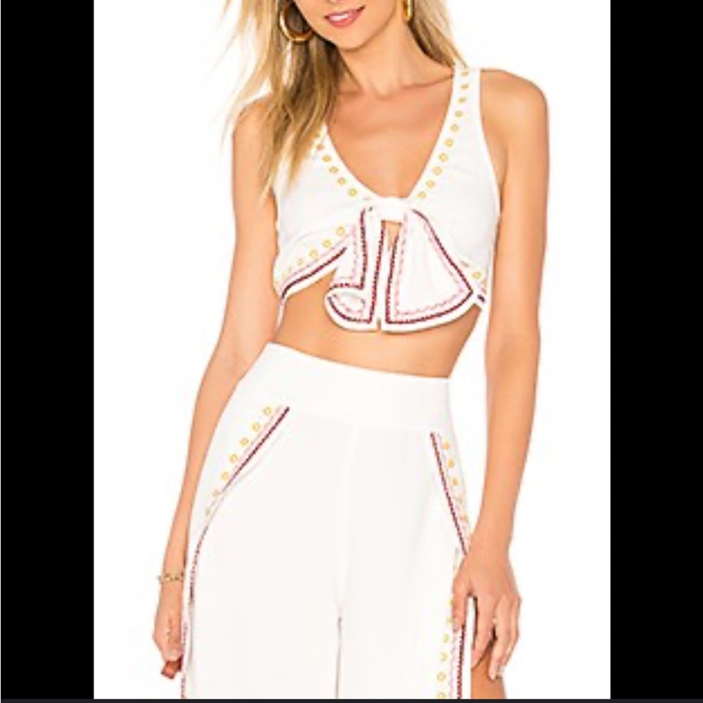 S NWT Tularosa Ivory crop top with bow front & zipper back